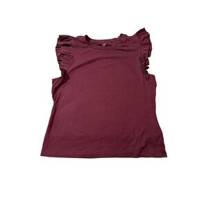 Gap Size XXL Ribbed Ruffle Short Sleeve Maroon Red Top Shirt Crew Neck Soft